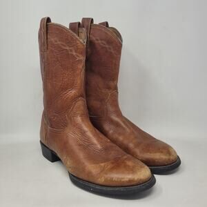 Ariat Boots Mens 10.5D Brown Leather Work Western Cowboy Roper Heritage 35503